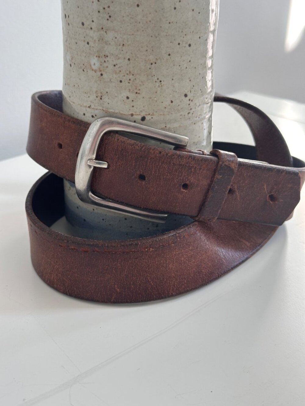 Vintage Leather Belt Mens 38 Genuine Medium Width Stainless Buckle Classic Boho